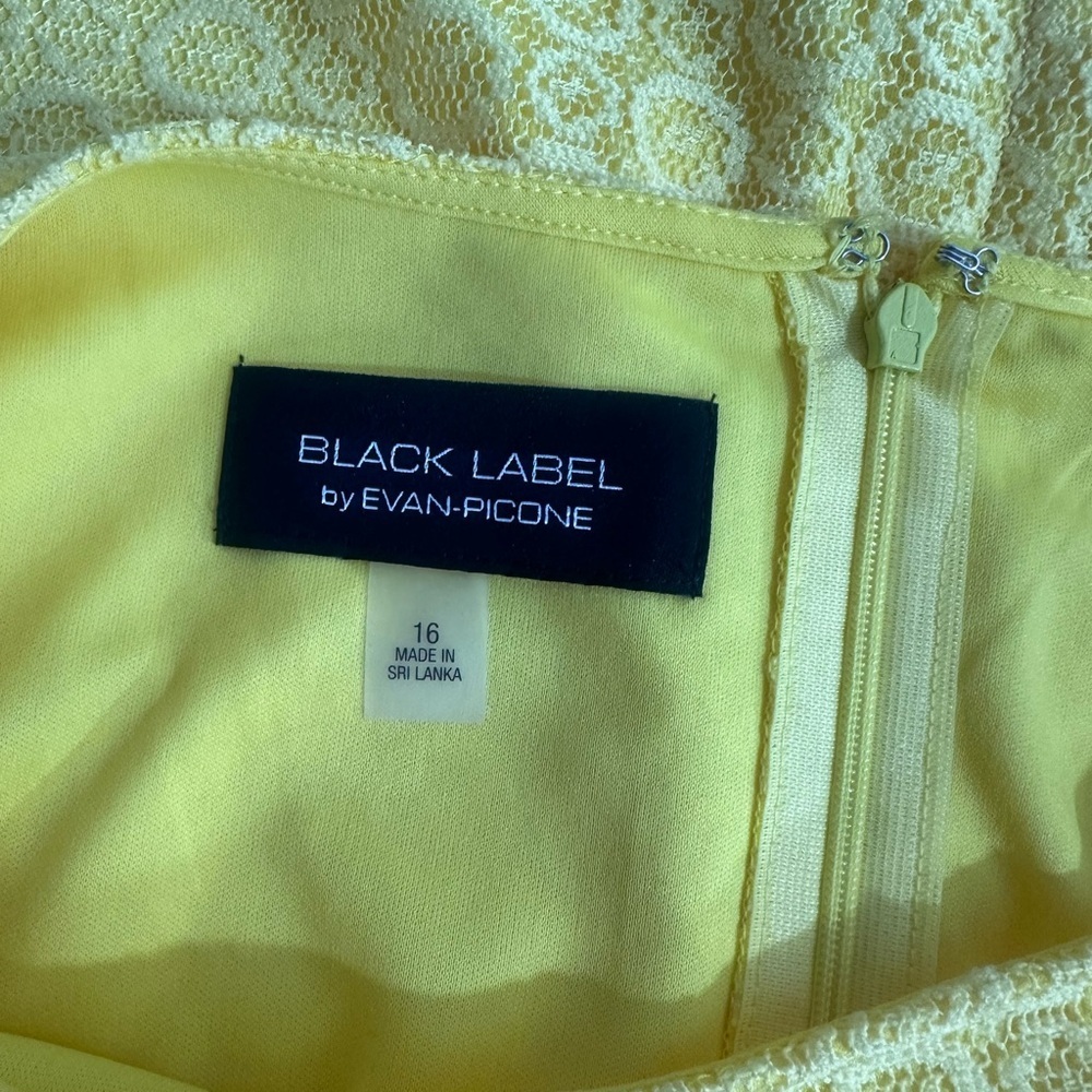 NWT Black Label By Evan-Picone Women's Sz 16 Yellow Sleeveless Lace A-Line Dress - Picture 8 of 10